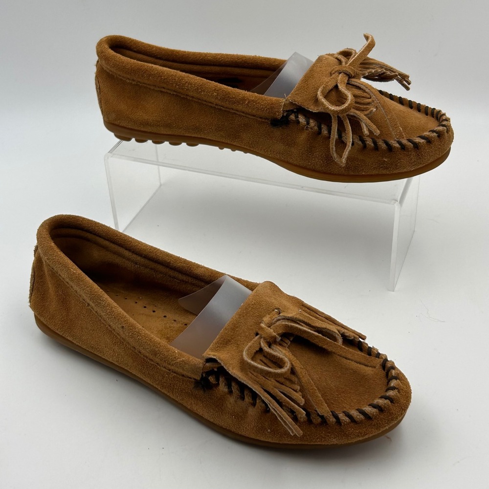 Minnetonka Kilty Moccasin Women 7‎ Tan Suede Fringe Flat 407T Boho Western Indie